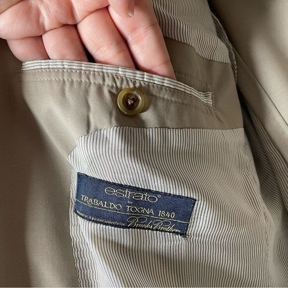 Brooks Brothers 1818 Fitzgerald 100% Wool Beige Suit Coat Blazer Size 43R W37 - Picture 11 of 16